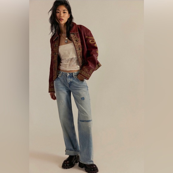 Free People We The Free Lana Leather Jacket in Brick Wall - Picture 4 of 16